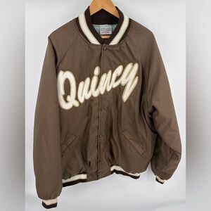 Harvard clothing retro brown varsity bomber graphic snap button jacket sz XL